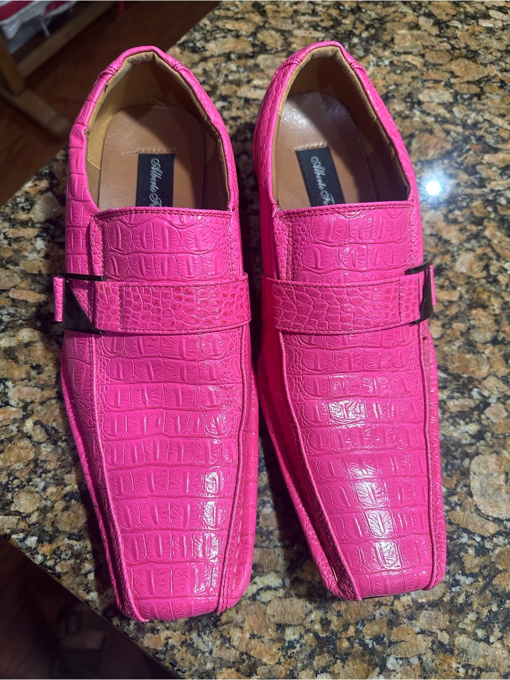 Men's Hot Pink Croc-Embossed Slip-On Loafers by Milano